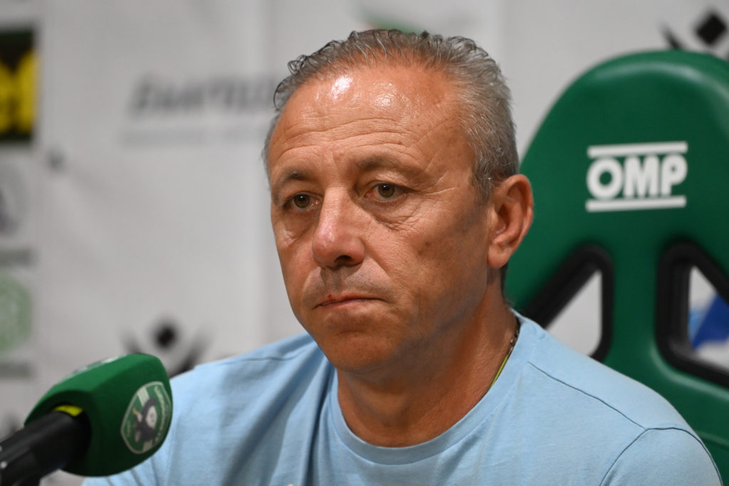 Bulgaria manager Ilian Iliev speaks to reporters.