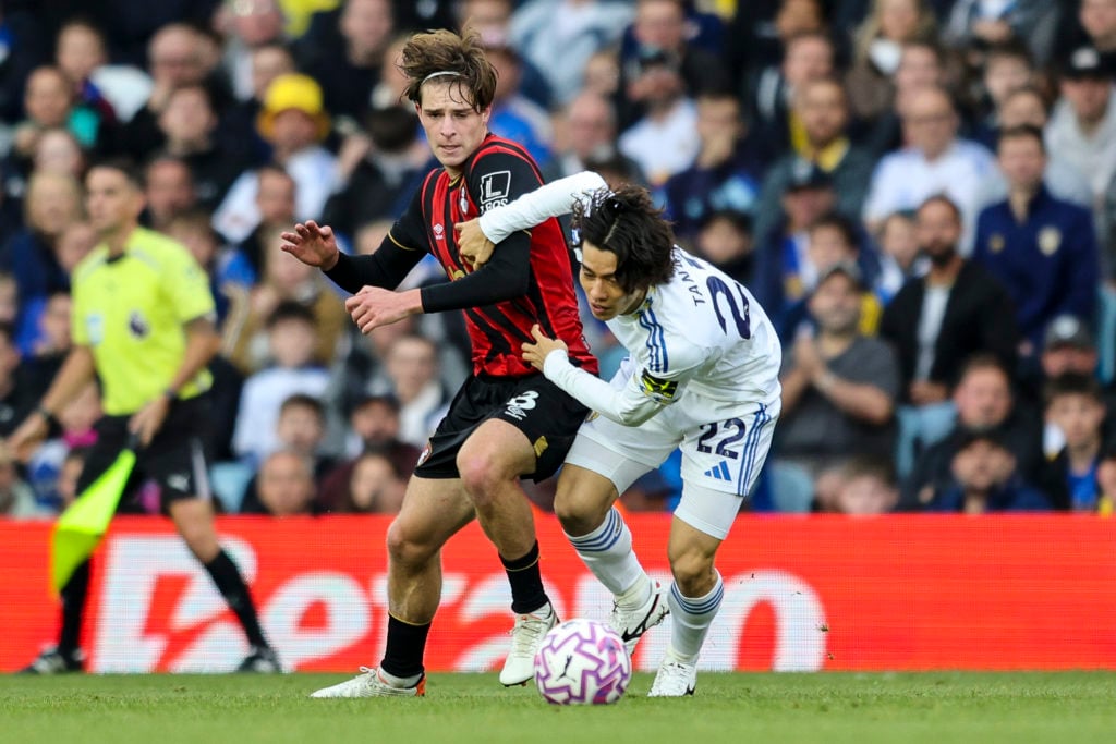 Ao Tanaka challenges for the ball during Leeds United v Bournemouth - Premier League