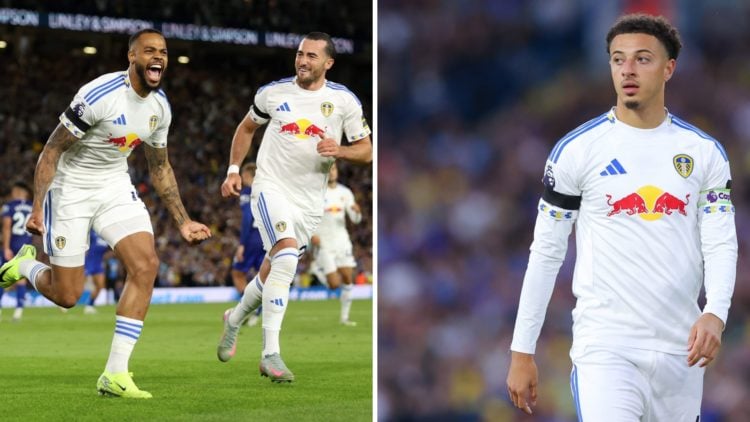 Ethan Ampadu and Lukas Nmecha in action for Leeds.