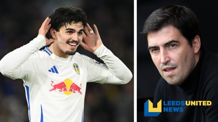 Split image of Pascal Struijk celebrating a goal for Leeds United, and Bournemouth manager Andoni Iraola.