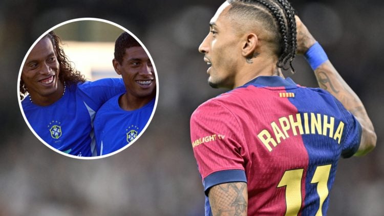 Barcelona's Raphinha (right) and Brazil star Ronaldinho (left)