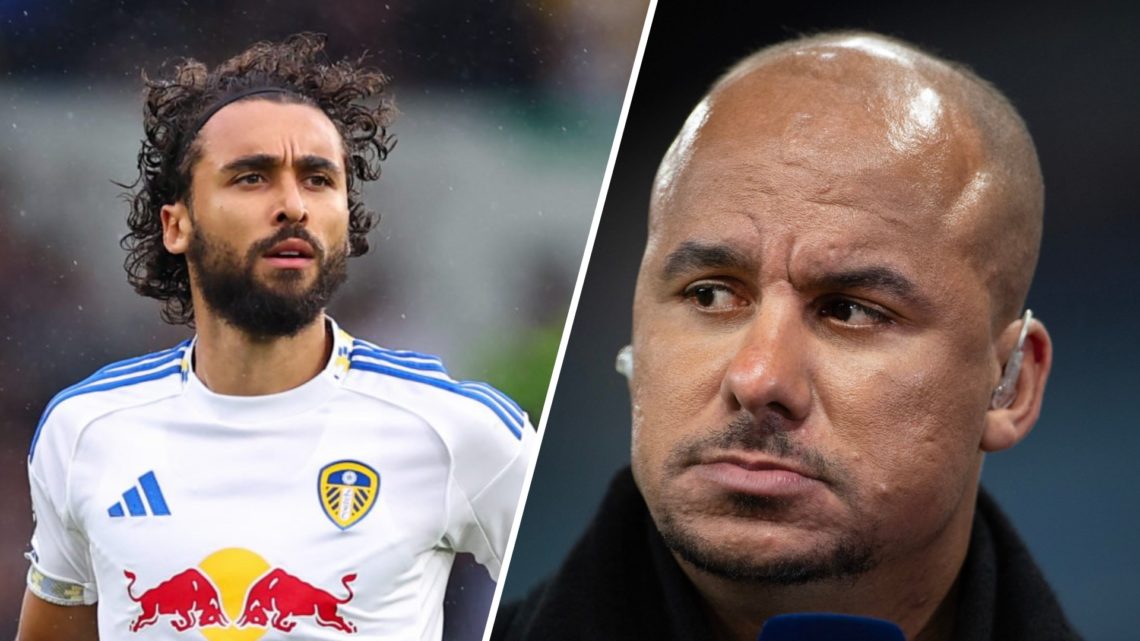 Split image of Leeds United forward Dominic Calvert-Lewin and pundit Gabriel Agbonlahor