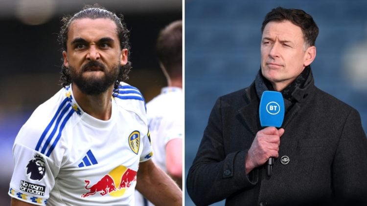 Split image of Leeds United player Dominic Calvert-Lewin and pundit Chris Sutton