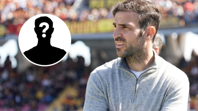 Como manager Cesc Fabregas (right) with mystery player inset (left)