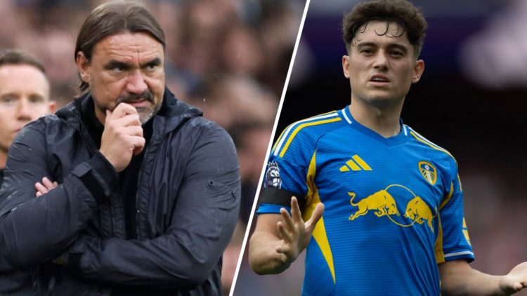 Leeds United manager Daniel Farke (left) and winger zDan James (right)