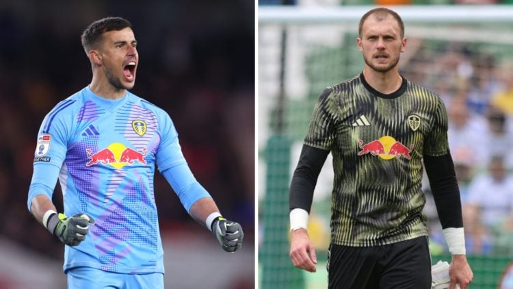 Split image of Leeds United goalkeepers Karl Darlow and Lucas Perri