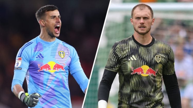 Split image of Leeds United goalkeepers Karl Darlow and Lucas Perri