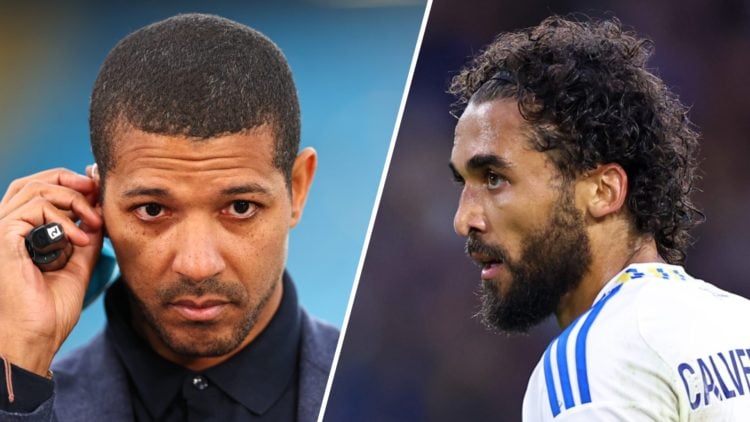 Leeds United striker Dominic Calvert-Lewin (right) and Jermaine Beckford (left)