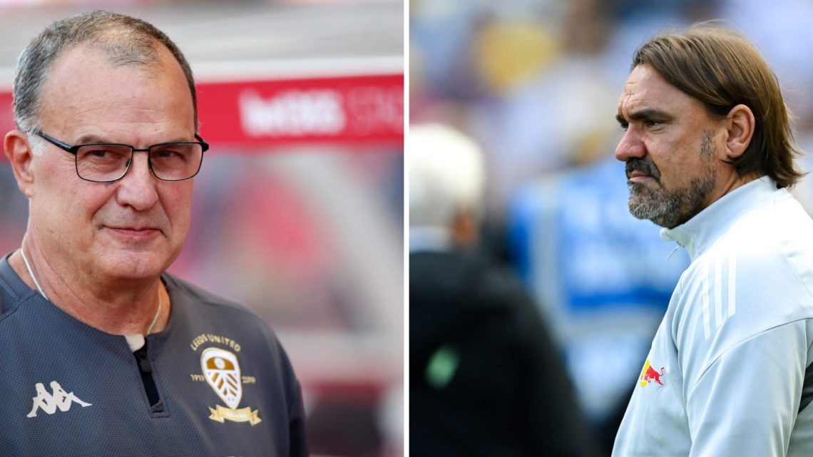 Marcelo Bielsa while in charge of Leeds and current Whites boss Daniel Farke.