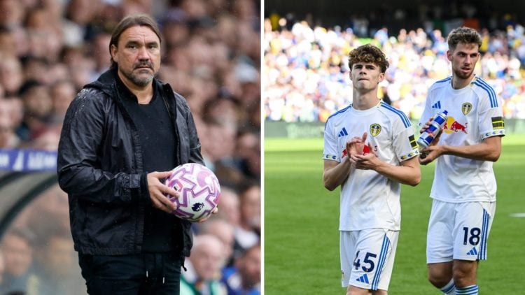 Daniel Farke and Harry Gray during a Leeds game this season.