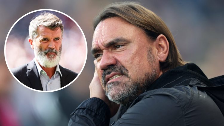 Leeds United manager Daniel Farke with Sky Sports pundit Roy Keane inset