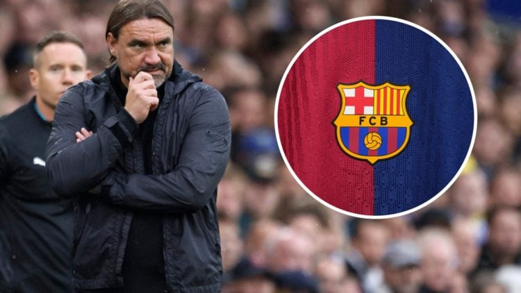 Daniel Farke and the Barcelona badge.