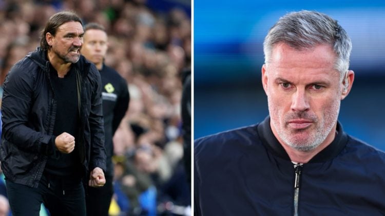 Leeds manager Daniel Farke and Jamie Carragher.