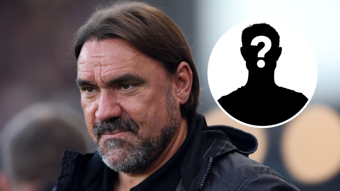 Leeds United manager Daniel Farke with the mystery player overlay