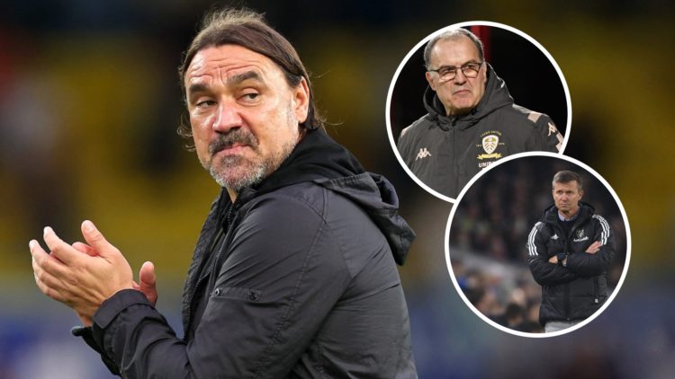 Leeds United manager Daniel Farke with Marcelo Bielsa and Jesse Marsch inset