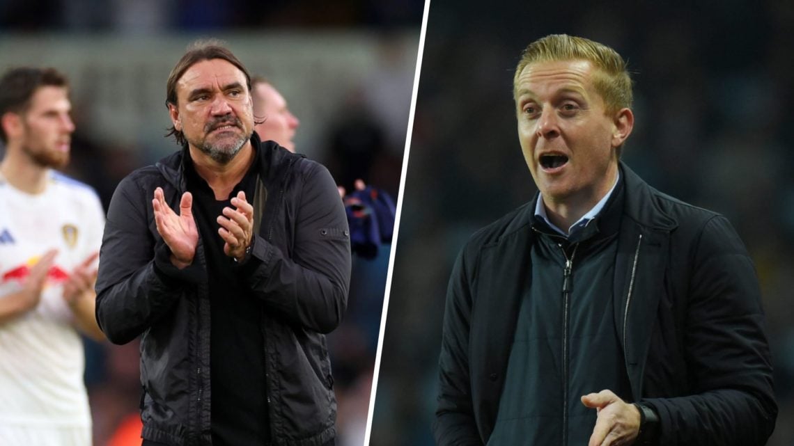 Split image of Leeds United manager Daniel Farke and former boss Garry Monk