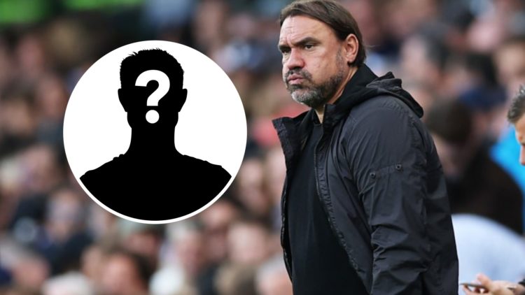 Leeds United manager Daniel Farke with the mystery player overlay