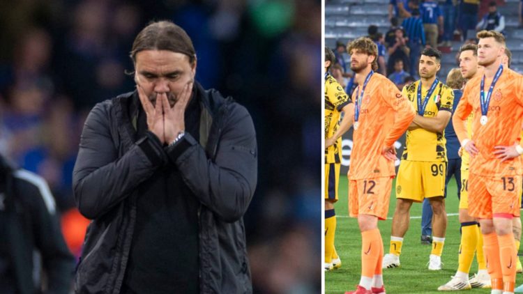 Split image of Leeds United manager Daniel Farke and Olympiakos player Mehdi Taremi