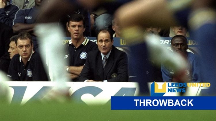 Former Leeds United manager with the site logo and throwback label