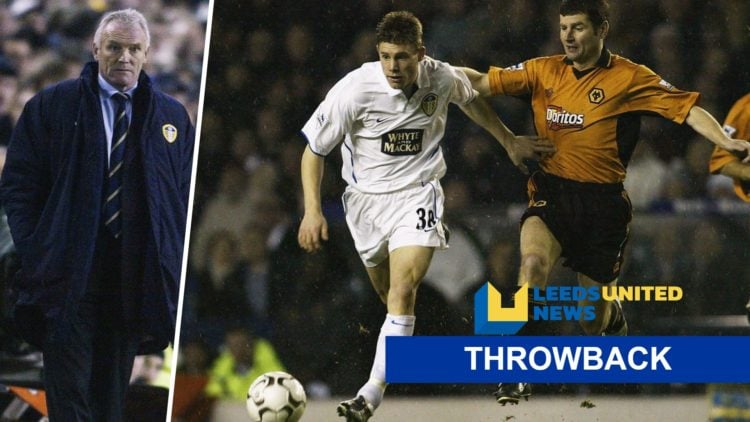 Split image of Leeds United legend Eddie Gray and James Milner with the throwback label and site logo