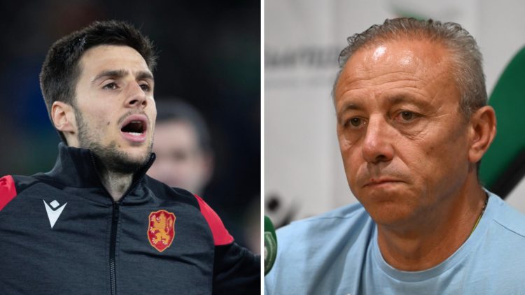 Ilia Gruev in action for Bulgaria, and Bulgaria boss Ilian Iliev.