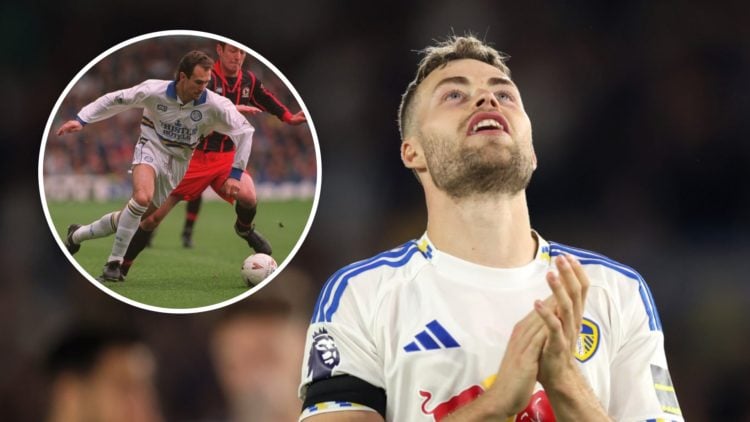 Leeds United defender Gabriel Gudmundsson with former player Tony Dorigo inset