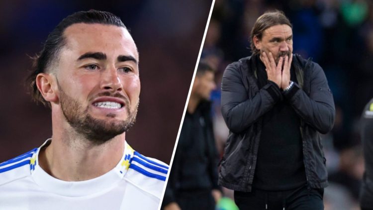 Split image of Leeds United player Jack Harrison and manager Daniel Farke