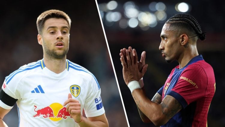 Leeds United midfielder Ilia Gruev (left) and Barcelona winger Raphinha (right)