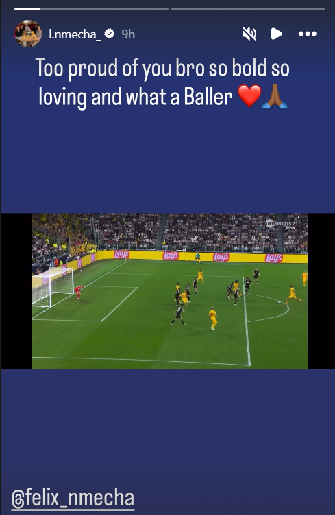 Screenshot of Leeds United's Lukas Nmecha praising brother Felix Nmecha.