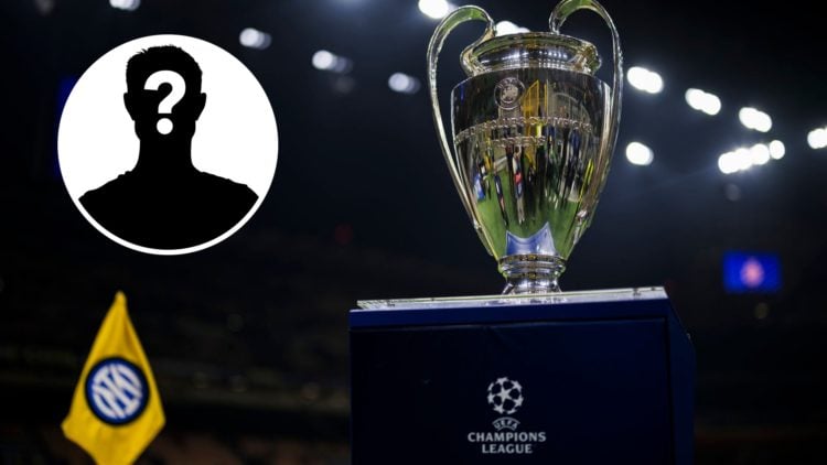 Inter Milan's badge with UEFA Champions League trophy and a mystery player inset