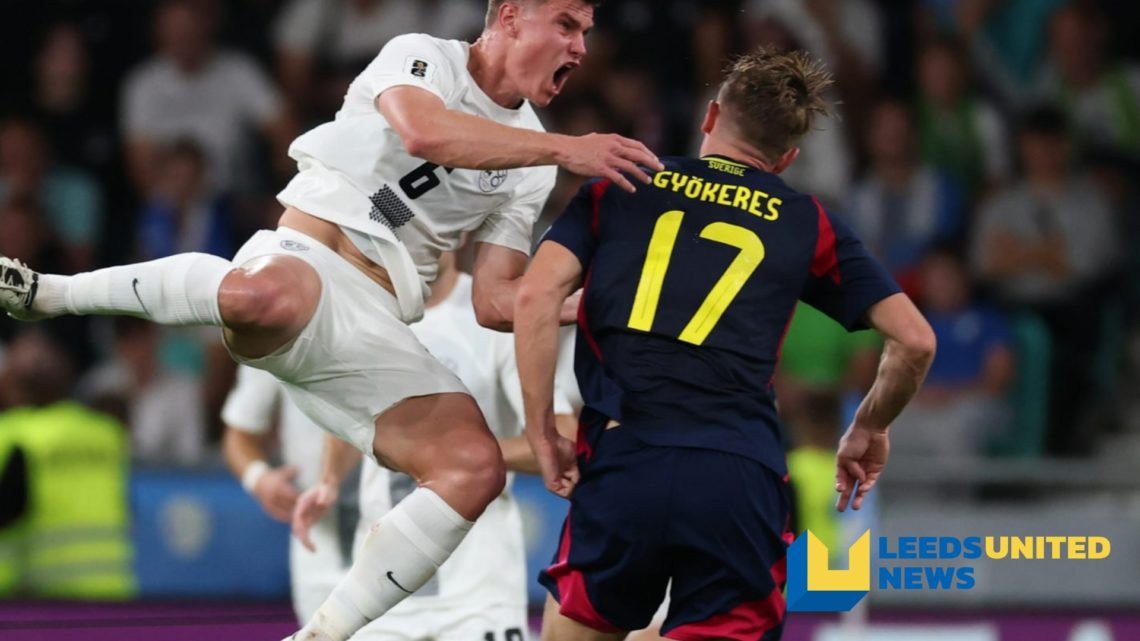 Slovenia player Jaka Bijol in action against Sweden striker Viktor Gyokeres.