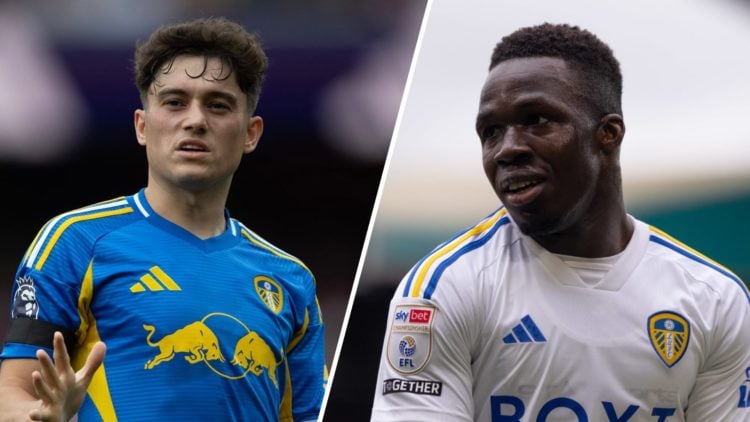 Split image of Leeds United players Dan James and Willy Gnonto