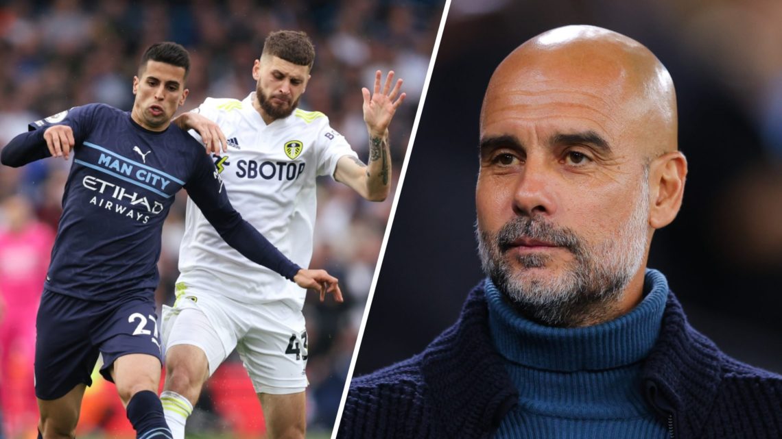 Split image of Matheusz Klich in action for Leeds United and Manchester City boss Pep Guardiola