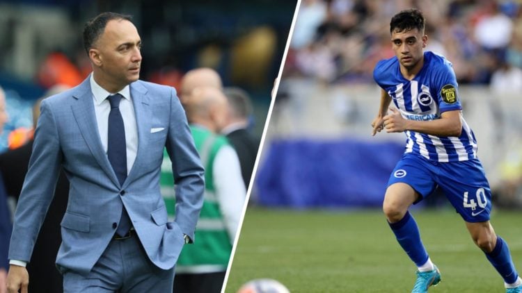 Leeds United chairman Paraag Marathe (left) and Brighton's Facundo Buonanotte (right)