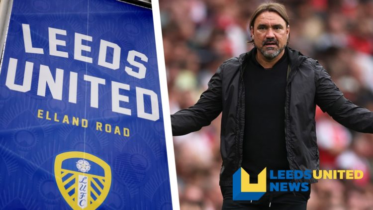 Split image of Leeds United manager Daniel Farke, and a general view of Leeds United's Elland Road stadium.