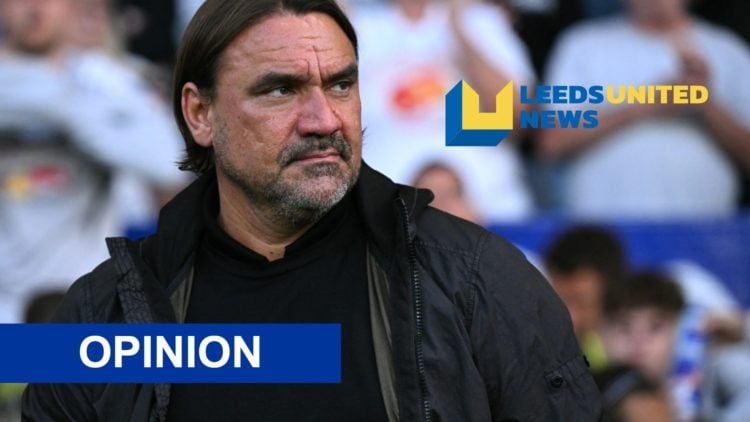 Leeds United manager Daniel Farke stands on the touchline.