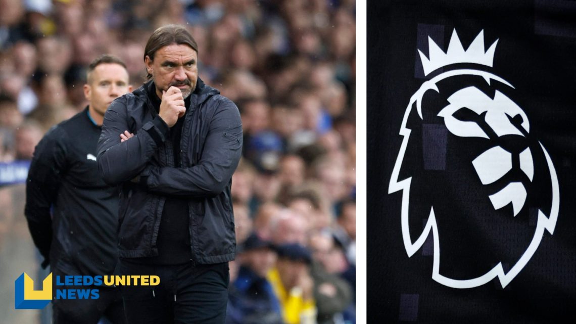 Split image of Leeds United manager Daniel Farke, and the official logo of the Premier League.