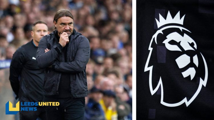 Split image of Leeds United manager Daniel Farke, and the official logo of the Premier League.