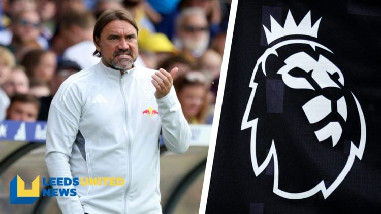 Split image of Leeds United manager Daniel Farke standing on the touchline, and the official logo of the Premier League.
