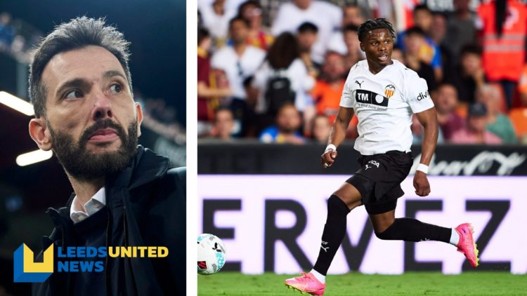 Split image of Carlos Corberan on the sidelines, and Largie Ramazani in action for Valencia.
