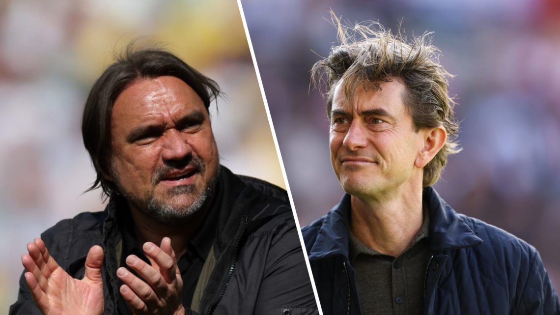 Leeds United manager Daniel Farke (left) and Spurs manager Thomas Frank (right)