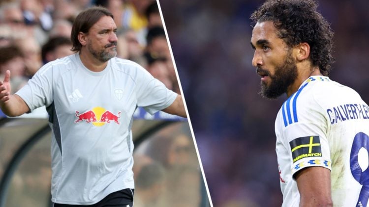 Leeds United manager Daniel Farke (left) and striker Dominic Calvert-Lewin (right)