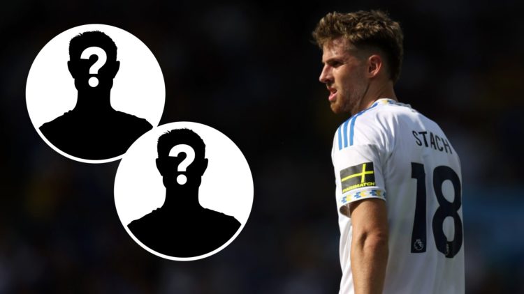 Leeds United midfielder Anton Stach (right) with mystery player insets (left)