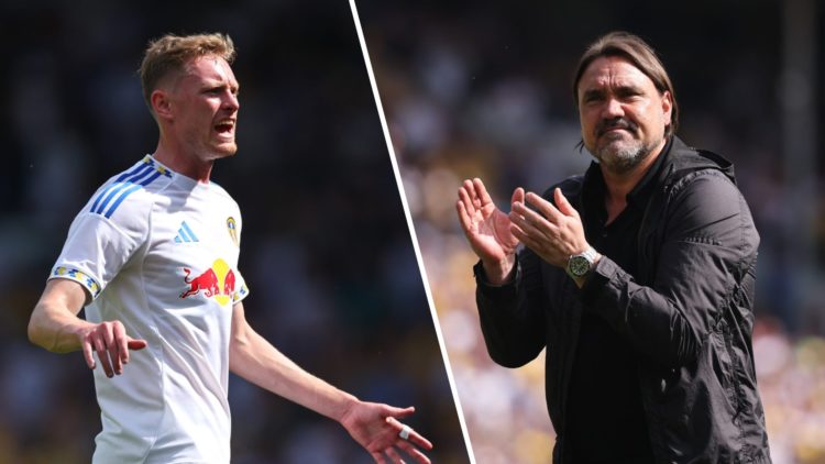 Leeds United midfielder Sean Longstaff (left) and Leeds manager Daniel Farke (right)