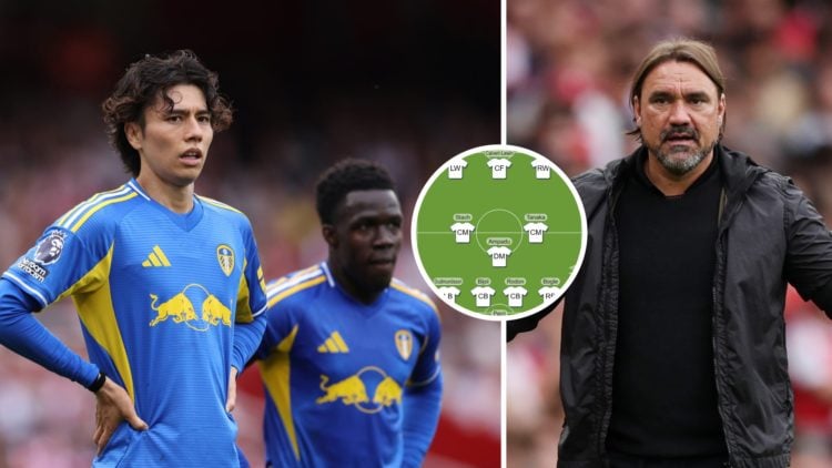 Leeds United trio Ao Tanaka Willy Gnonto (left) and Daniel Farke (right)