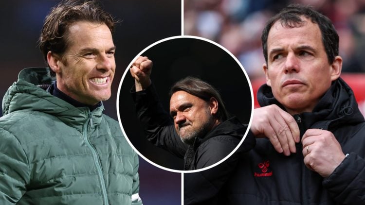 Leeds United's Daniel Farke (centre), Burnley's Scott Parker (left), and Sunderland's Regis Le Bris (right)
