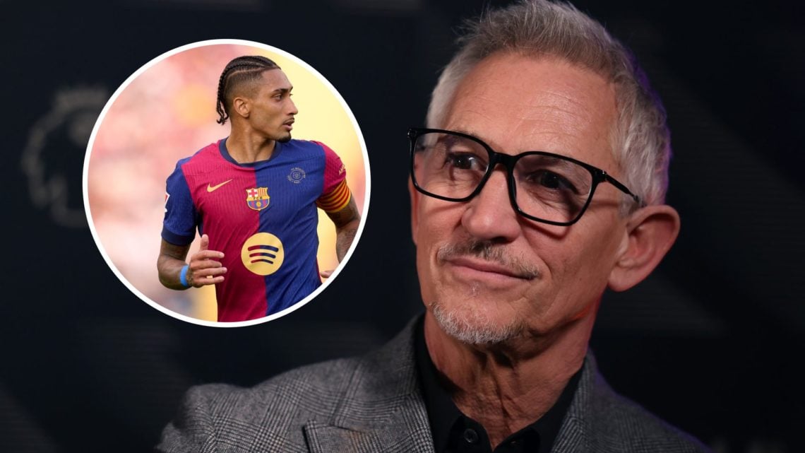 Pundit Gary Lineker with former Leeds United forward Raphinha inset