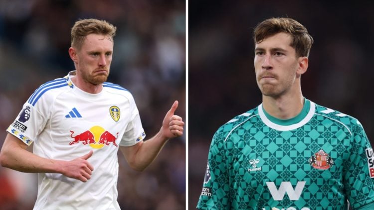 Split image of Leeds United man Sean Longstaff and Sunderland player Robin Roefs
