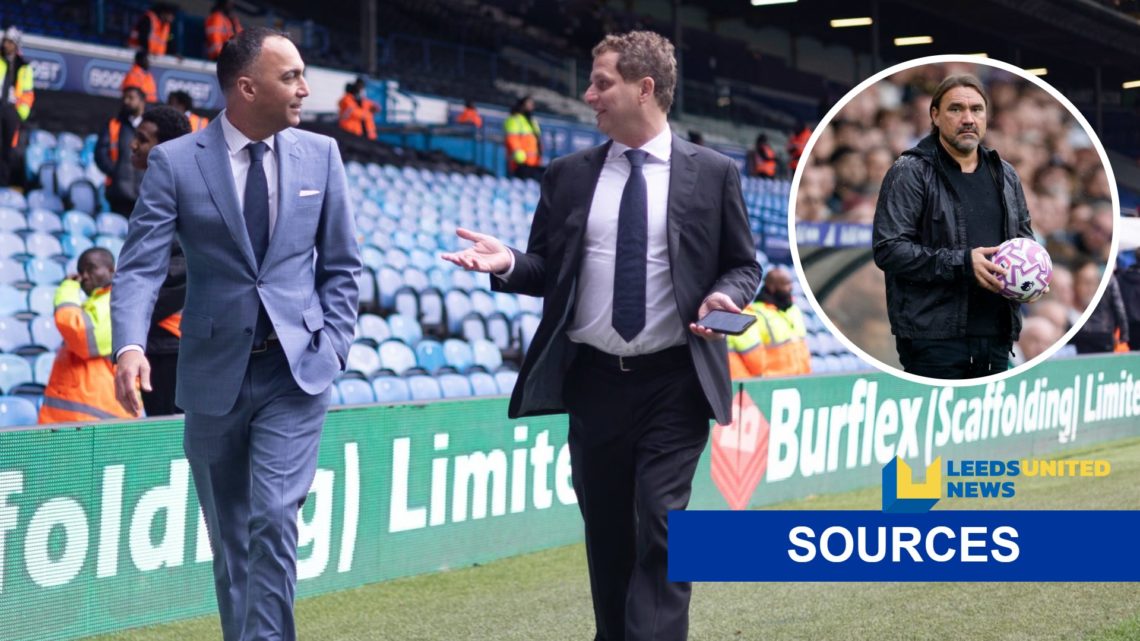 Chairman Paraag Marathe (left) and Daniel Farke of Leeds United (right) with LUN sources banner