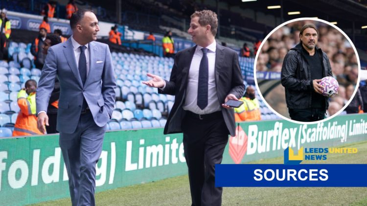 Chairman Paraag Marathe (left) and Daniel Farke of Leeds United (right) with LUN sources banner